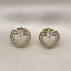 Arete Dormilona 02.156.0698 Oro Laminado, Diseño de Corazón y Arco, con Blanca Zirconia Cubica, Pulido, Tono Dorado