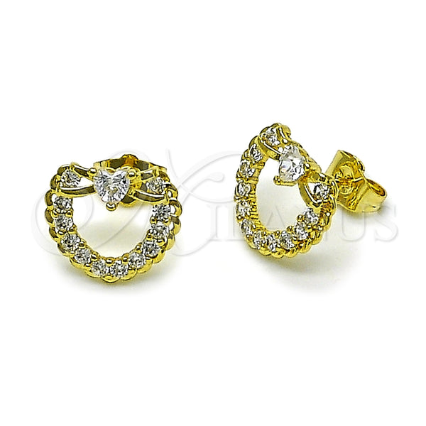 Arete Dormilona 02.156.0698 Oro Laminado, Diseño de Corazón y Arco, con Blanca Zirconia Cubica, Pulido, Tono Dorado