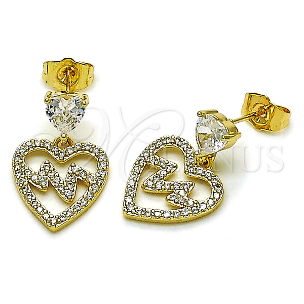 Arete Colgante 02.283.0229 Oro Laminado, Diseño de Corazón, con Blanca Zirconia Cubica, Pulido, Tono Dorado