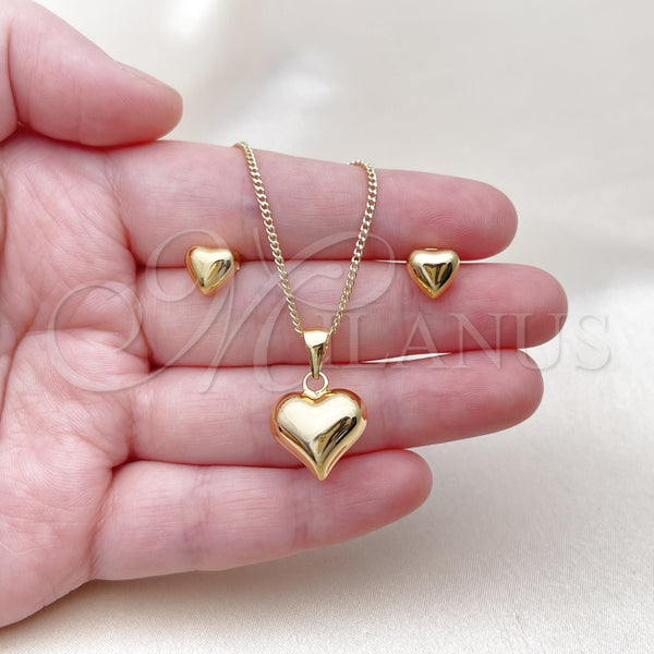 Juego de Arete y Dije de Adulto 10.342.0215 Oro Laminado, Diseño de Corazón, Pulido, Tono Dorado