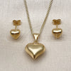 Juego de Arete y Dije de Adulto 10.342.0215 Oro Laminado, Diseño de Corazón, Pulido, Tono Dorado