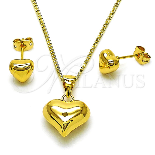 Juego de Arete y Dije de Adulto 10.342.0215 Oro Laminado, Diseño de Corazón, Pulido, Tono Dorado