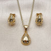 Juego de Arete y Dije de Adulto 10.342.0217 Oro Laminado, Diseño de Gota, con Blanca Zirconia Cubica, Pulido, Tono Dorado
