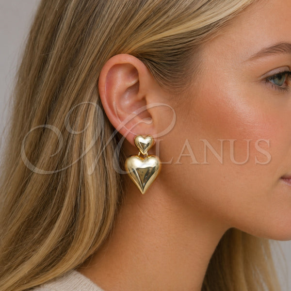 Arete Dormilona 02.282.0019 Oro Laminado, Diseño de Corazón, Pulido, Tono Dorado