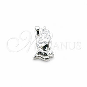 Dije Religioso 05.392.0114 Plata Rodinada, Diseño de Manos de Rogacion, Pulido, Tono Plateado