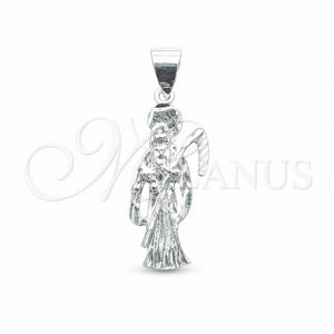 Dije Religioso 05.392.0115 Plata Rodinada, Diseño de Santa Muerte, Pulido, Tono Plateado
