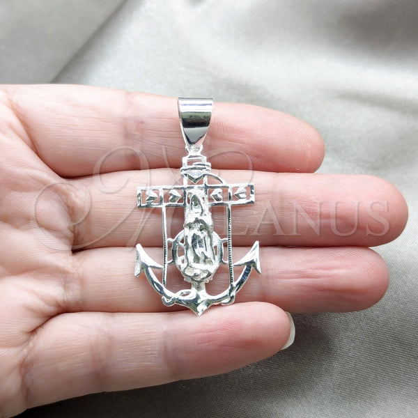 Dije Religioso 05.392.0116 Plata Rodinada, Diseño de Guadalupe, Pulido, Tono Plateado