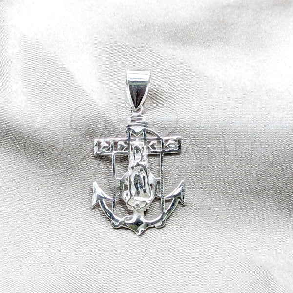Dije Religioso 05.392.0116 Plata Rodinada, Diseño de Guadalupe, Pulido, Tono Plateado