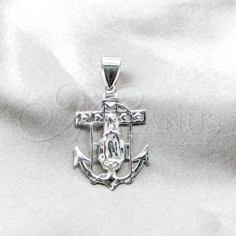 Dije Religioso 05.392.0116 Plata Rodinada, Diseño de Guadalupe, Pulido, Tono Plateado