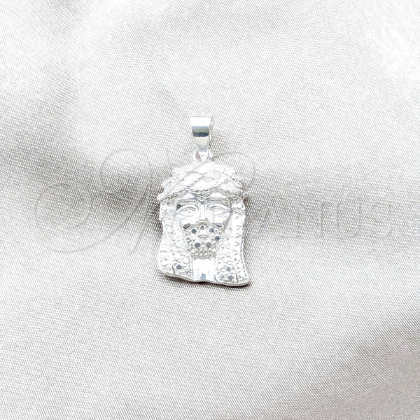 Dije Religioso 05.392.0117 Plata Rodinada, Diseño de Jesus, Pulido, Tono Plateado