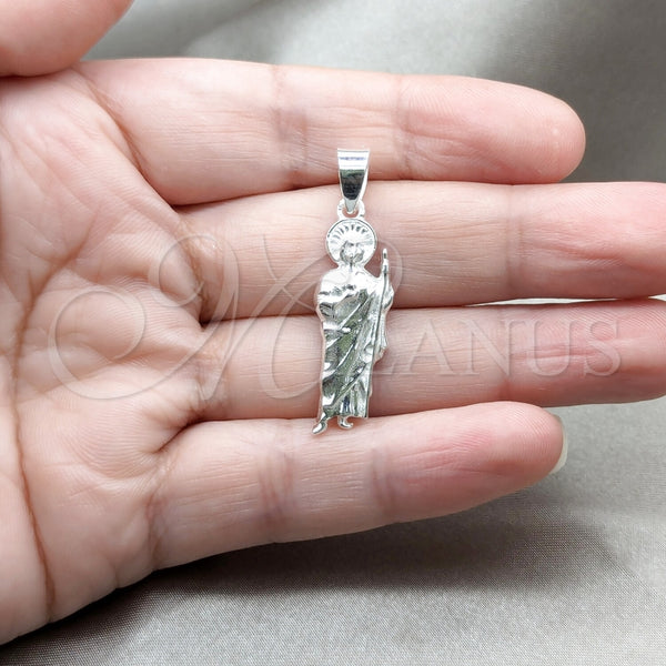 Dije Religioso 05.392.0119 Plata Rodinada, Diseño de San Judas, Pulido, Tono Plateado