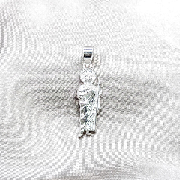 Dije Religioso 05.392.0119 Plata Rodinada, Diseño de San Judas, Pulido, Tono Plateado