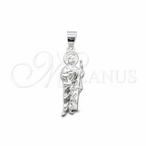 Dije Religioso 05.392.0119 Plata Rodinada, Diseño de San Judas, Pulido, Tono Plateado