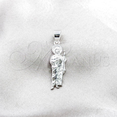 Dije Religioso 05.392.0119 Plata Rodinada, Diseño de San Judas, Pulido, Tono Plateado
