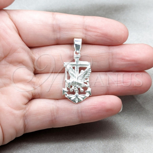 Dije Elegante 05.392.0125 Plata Rodinada, Diseño de Águila y Ancla, Pulido, Tono Plateado