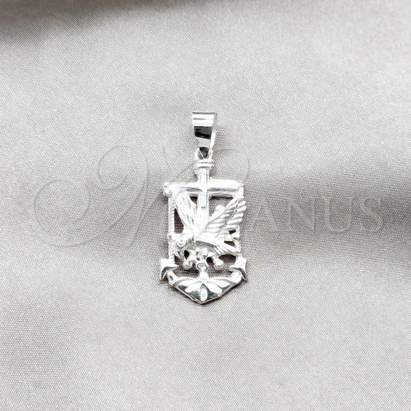 Dije Elegante 05.392.0125 Plata Rodinada, Diseño de Águila y Ancla, Pulido, Tono Plateado