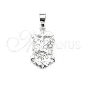 Dije Elegante 05.392.0125 Plata Rodinada, Diseño de Águila y Ancla, Pulido, Tono Plateado