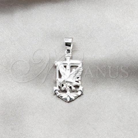 Dije Elegante 05.392.0125 Plata Rodinada, Diseño de Águila y Ancla, Pulido, Tono Plateado