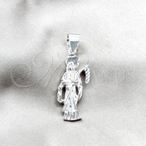 Dije Religioso 05.392.0128 Plata Rodinada, Diseño de Santa Muerte, Pulido, Tono Plateado