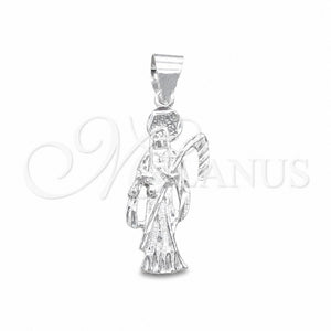 Dije Religioso 05.392.0128 Plata Rodinada, Diseño de Santa Muerte, Pulido, Tono Plateado