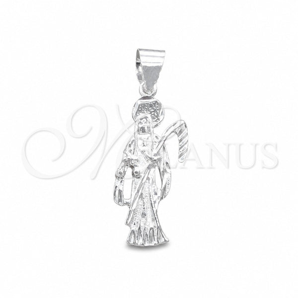 Dije Religioso 05.392.0128 Plata Rodinada, Diseño de Santa Muerte, Pulido, Tono Plateado