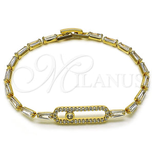 Pulsera Tennis 03.283.0453.07 Oro Laminado, Diseño de Paperclip y Baguette, con Blanca Zirconia Cubica, Pulido, Tono Dorado (07 MM Thickness, 7 Inches Length)