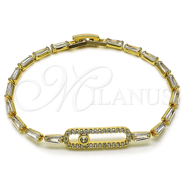Pulsera Tennis 03.283.0453.07 Oro Laminado, Diseño de Paperclip y Baguette, con Blanca Zirconia Cubica, Pulido, Tono Dorado (07 MM Thickness, 7 Inches Length)