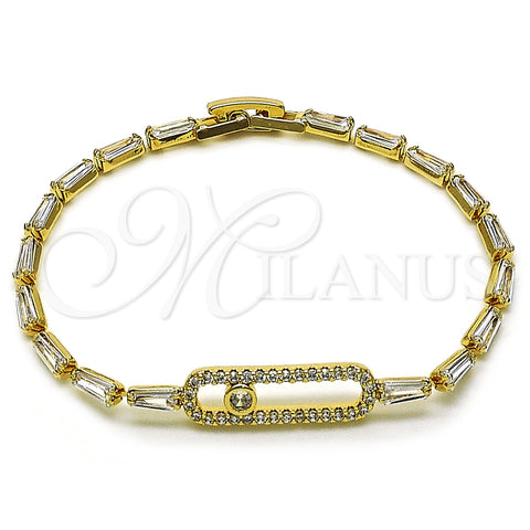 Pulsera Tennis 03.283.0453.07 Oro Laminado, Diseño de Paperclip y Baguette, con Blanca Zirconia Cubica, Pulido, Tono Dorado (07 MM Thickness, 7 Inches Length)