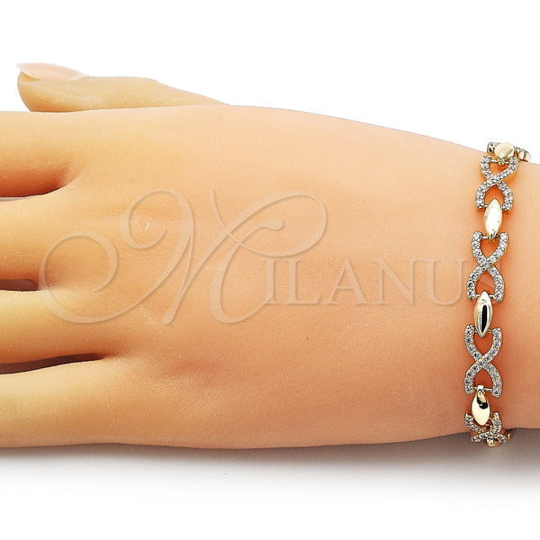 Pulsera Tennis 03.283.0458.07 Oro Laminado, Diseño de Infinito y Besos y Abrazos, con Zirconia Cubica Blanca, Pulido, Tono Dorado (Grosor 07 MM, 7 Pulgadas de Largo)