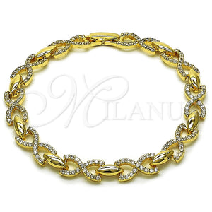 Pulsera Tennis 03.283.0458.07 Oro Laminado, Diseño de Infinito y Besos y Abrazos, con Zirconia Cubica Blanca, Pulido, Tono Dorado (Grosor 07 MM, 7 Pulgadas de Largo)