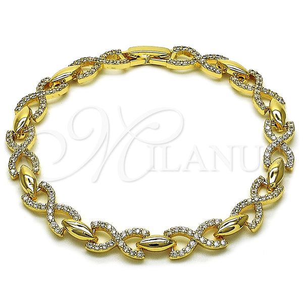 Pulsera Tennis 03.283.0458.07 Oro Laminado, Diseño de Infinito y Besos y Abrazos, con Zirconia Cubica Blanca, Pulido, Tono Dorado (Grosor 07 MM, 7 Pulgadas de Largo)