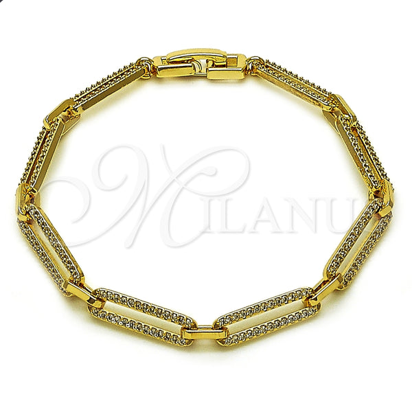 Pulsera Tennis 03.283.0460.07 Oro Laminado, Diseño de Paperclip, con Micro Pave Blanca, Pulido, Tono Dorado (Grosor 05 MM, 7 Pulgadas de Largo)