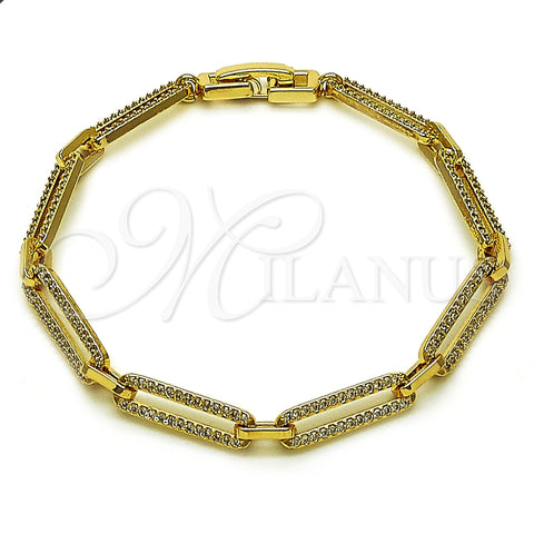 Pulsera Tennis 03.283.0460.07 Oro Laminado, Diseño de Paperclip, con Micro Pave Blanca, Pulido, Tono Dorado (Grosor 05 MM, 7 Pulgadas de Largo)