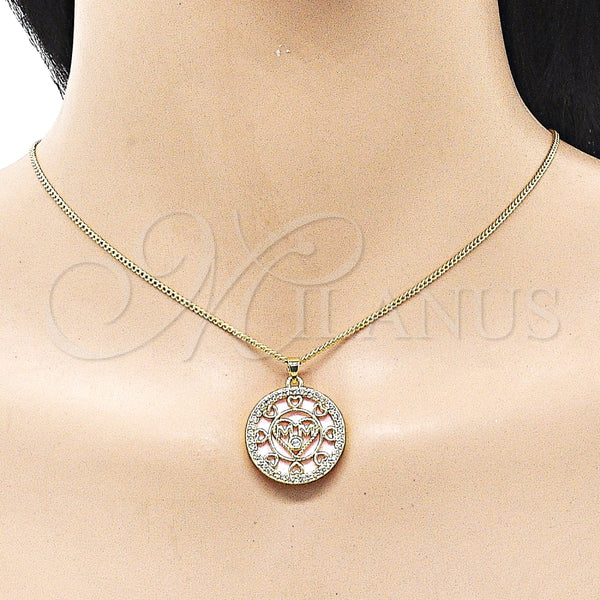 Collares con Dije 04.423.0001.18 Oro Laminado, Diseño de Mama y Corazón, con Rosado Madre Perla and Blanca Zirconia Cubica, Pulido, Tono Dorado (02 MM Thickness, 18 Inches Length)