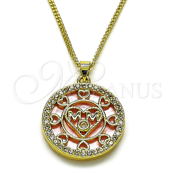 Collares con Dije 04.423.0001.18 Oro Laminado, Diseño de Mama y Corazón, con Rosado Madre Perla and Blanca Zirconia Cubica, Pulido, Tono Dorado (02 MM Thickness, 18 Inches Length)