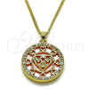 Collares con Dije 04.423.0001.18 Oro Laminado, Diseño de Mama y Corazón, con Rosado Madre Perla and Blanca Zirconia Cubica, Pulido, Tono Dorado (02 MM Thickness, 18 Inches Length)
