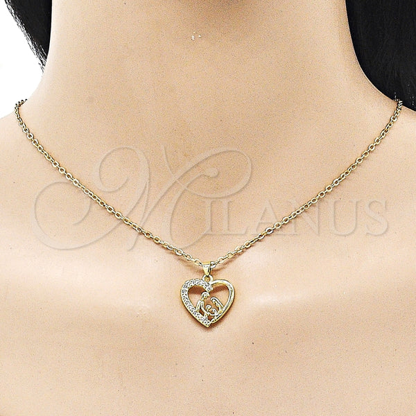 Dije Elegante 05.423.0002 Oro Laminado, Diseño de Corazón y Mama, con Blanca Zirconia Cubica, Pulido, Tono Dorado
