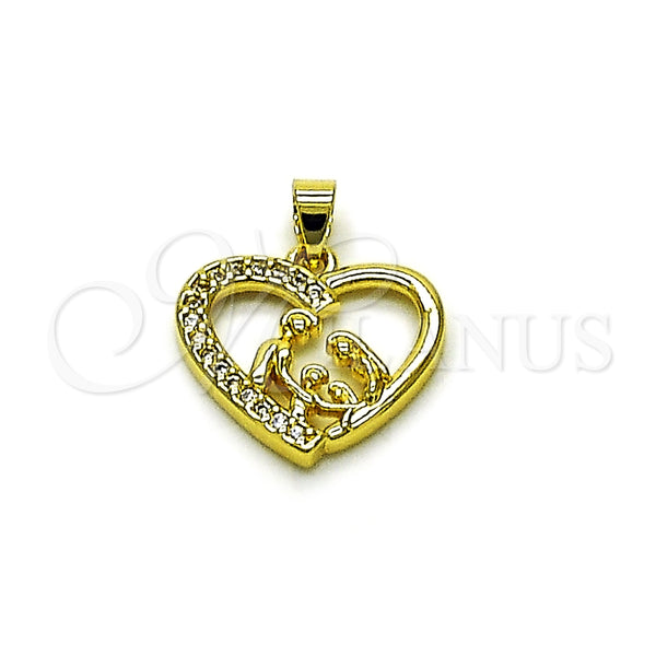 Dije Elegante 05.423.0002 Oro Laminado, Diseño de Corazón y Mama, con Blanca Zirconia Cubica, Pulido, Tono Dorado