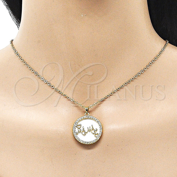 Dije Elegante 05.423.0003 Oro Laminado, Diseño de Mama y Corazón, con Marfil Madre Perla and Blanca Zirconia Cubica, Pulido, Tono Dorado