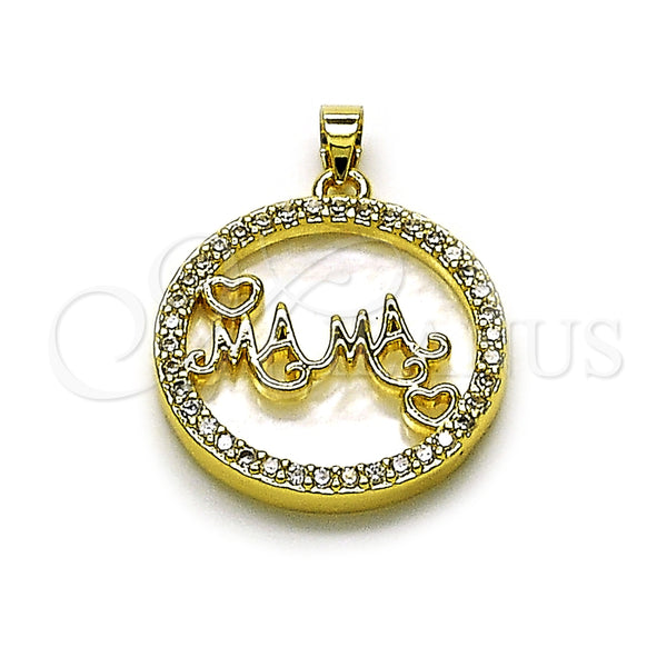 Dije Elegante 05.423.0003 Oro Laminado, Diseño de Mama y Corazón, con Marfil Madre Perla and Blanca Zirconia Cubica, Pulido, Tono Dorado