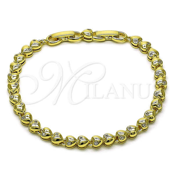 Pulsera Tennis 03.213.0323.07 Oro Laminado, Diseño de Corazón, con Zirconia Cubica Blanca, Pulido, Tono Dorado (Grosor 05 MM, 8 Pulgadas de Largo)