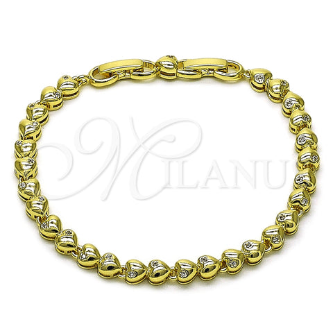 Pulsera Tennis 03.213.0323.07 Oro Laminado, Diseño de Corazón, con Zirconia Cubica Blanca, Pulido, Tono Dorado (Grosor 05 MM, 8 Pulgadas de Largo)