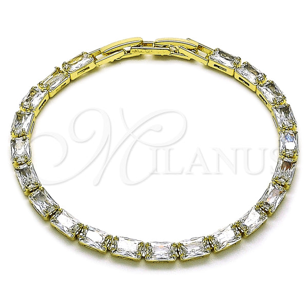 Pulsera Tennis 03.213.0325.07 Oro Laminado, Diseño de Baguette, con Blanca Zirconia Cubica, Pulido, Tono Dorado (04 MM Thickness, 7 Inches Length)