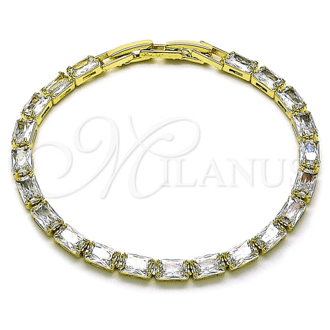 Pulsera Tennis 03.213.0325.07 Oro Laminado, Diseño de Baguette, con Blanca Zirconia Cubica, Pulido, Tono Dorado (04 MM Thickness, 7 Inches Length)
