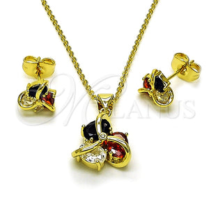 Juego de Arete y Dije de Adulto 10.156.0509 Oro Laminado, Diseño de Nudo, con Zirconia Cubica Blanca y Negro, Pulido, Tono Dorado