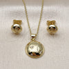 Juego de Arete y Dije de Adulto 10.156.0511 Oro Laminado, Diseño de Sol y Rolo, con Blanca Zirconia Cubica, Pulido, Tono Dorado