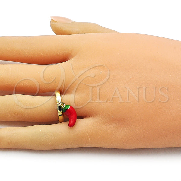 Anillo Elegante 01.421.0001 Oro Laminado, Diseño de Chili, Esmaltado Rojo, Tono Dorado (One size fits all)