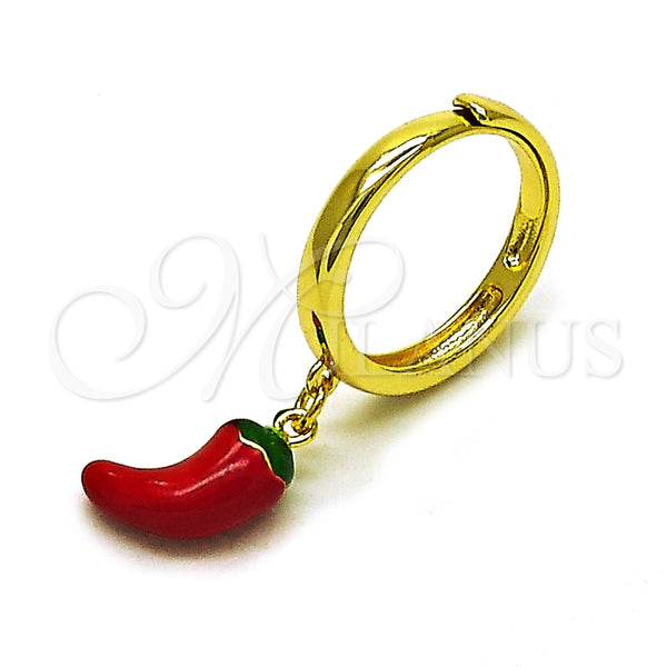 Anillo Elegante 01.421.0001 Oro Laminado, Diseño de Chili, Esmaltado Rojo, Tono Dorado (One size fits all)