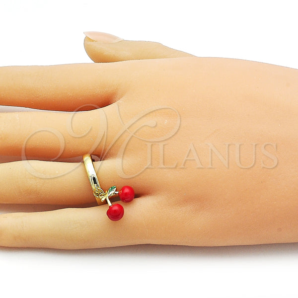 Anillo Elegante 01.421.0002 Oro Laminado, Diseño de Cereza, Esmaltado Rojo, Tono Dorado (One size fits all)