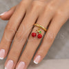Anillo Elegante 01.421.0002 Oro Laminado, Diseño de Cereza, Esmaltado Rojo, Tono Dorado (Talla Unica)